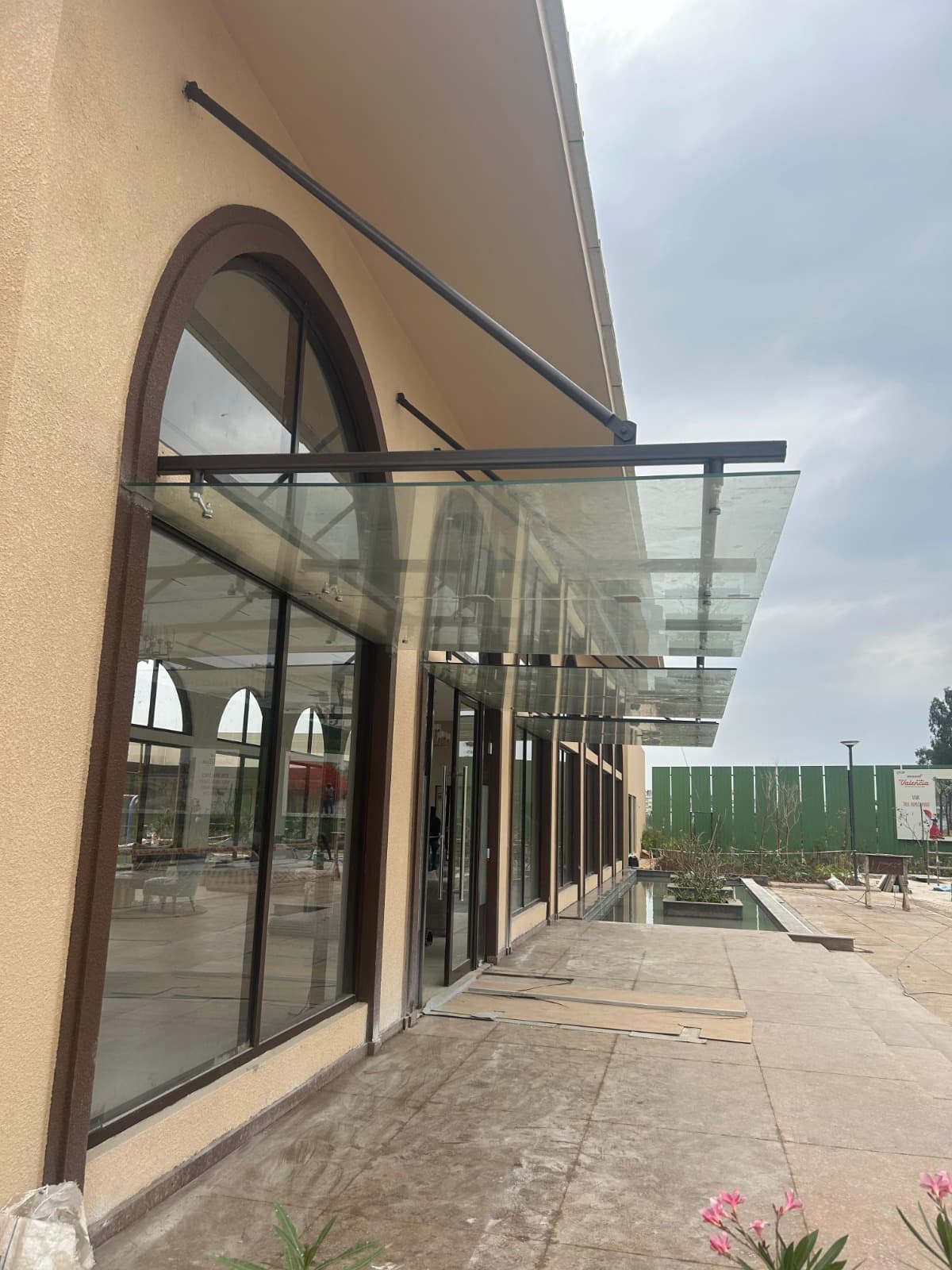 Arched glass canopy entrance