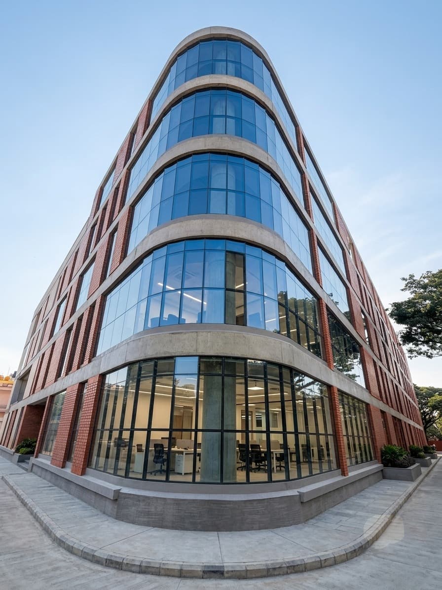 Curved brick & glass office