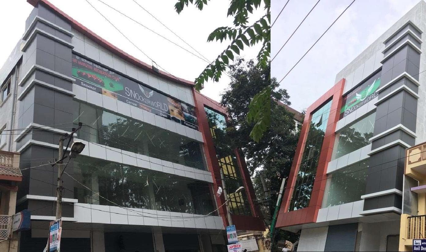 Snooker World — angled glass facade